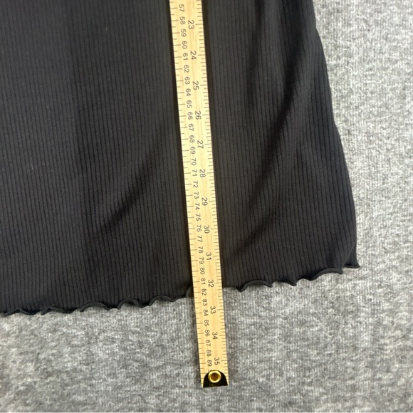 BP Black Tie Front Ruched Rib Lettuce Edge Summer Mini Dress - Picture 5 of 5